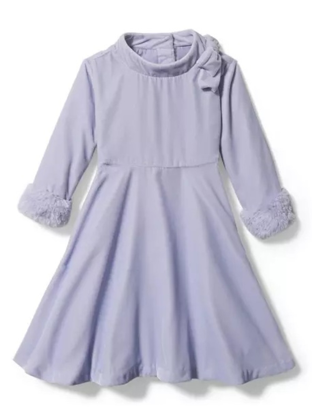 Janie and Jack Lavender Velvet Long-Sleeve Twirl Dress with Faux-Fur Cuffs
